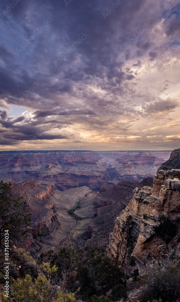 Vertical panorama view looking deep into the Grand Canyon from the South Rim, Arizona (Vertorama)