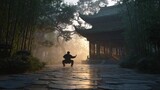 Temple courtyard with martial arts practice