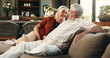 © peopleimages.com - Love, laugh or senior couple in house with hug, romance or bonding together in retirement. Happy, mature man or woman in home with embrace, marriage commitment or humor in romantic relationship.