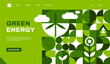 © Vector Tradition - Green energy ecology landing page template with geometric Bauhaus pattern. Renewable power company, green energy production vector landing page. Environment and ecology webpage with Bauhaus pattern