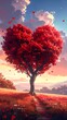 © Kabar - A vibrant heart-shaped tree surrounded by falling red hearts and field