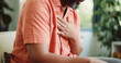 © BuyOutFelix06/peopleimages.com - Sick, chest pain and mature man in home with cough, infection or breathing issue from lung virus. Influenza, choking and person in house with tuberculosis, asthma or illness in allergy season
