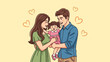 © Yanzia17 - Happy young mother and father embrace their child with care and love. Family concept. Vector illustration