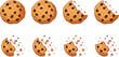 © MdEmdadul - Set of delicious chocolate chip cookies with bite marks and crunchy crumbs, sweet baked biscuits collection for bakery menu and dessert design.