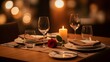 © Kaniz - Romantic dinner setup with wine glasses and candlelight