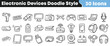 © Vectoravec - Collection of thirty hand drawn doodle style electronic device icons featuring various modern technology and gadgets for digital media projects.