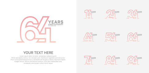  Anniversary logo set vector design, pink color for celebration event