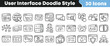 © Vectoravec - Collection of thirty hand drawn user interface icons representing various web development concepts in a distinct doodle style