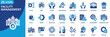 © Uniconlabs - facility management icon set collection in solid glyph dual color style. pack contain building, maintenance, asset, service, operation, security, cleaning, utility, space, energy icon