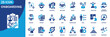 © Uniconlabs - onboarding icon set collection in solid glyph dual color style. pack contain welcome, training, learn, orient, progress, team, process, human resources, grow, support icon
