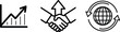 © Mdibrahim - Business growth partnership global outline icons set. Business success line icon collection. Financial growth chart, handshake, and global expansion symbols. business presentations, infographics.