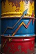 © Leonardo - Barril de petróleo con superposición de gráfico de mercado en alza, colores de la bandera venezolana y tema de desempeño económico