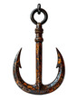 © Putra - Antique rusty anchor suspended with a chain against a black background