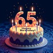 © Juli - birthday cake with candles and number 65 text Happy Birthday!