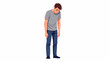 © Ika - Illustration of a man with poor posture looking down.