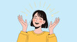 © Scotta - Cheerful young woman laughing with her hands raised in pure excitement under shining stars on light blue background.