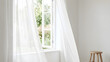 © MJ - March Concept: Open window with white curtains blowing in breeze,...