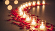 © bastet - Romantic candles illuminated on floor with rose petals scattered