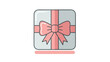 © Narindha - A simple flat design illustration of a light grey gift box with a pink ribbon and a large bow, presented on a white background.
