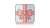 A simple flat design illustration of a light grey gift box with a pink ribbon and a large bow, presented on a white background.
