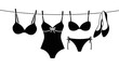 © Design Point - Silhouettes of women's intimate wear, swimwear, and high heels drying on a line