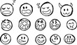 © Nata - Set of hand-sketched emojis showing various emotions happy, sad, angry, surprised isolated on white background. Black grunge line. Great for fun, playful, or social media designs