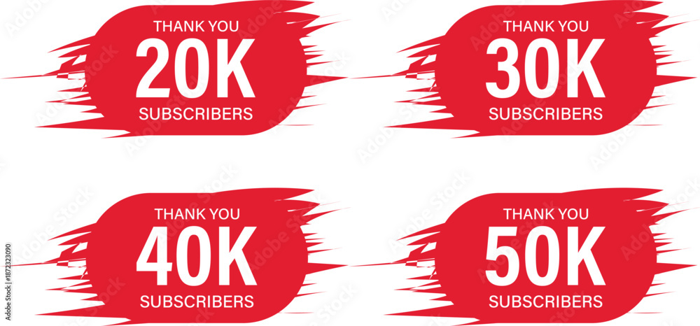 Thank you 20k 30k 40k 50k subscribers celebration set in red color ...