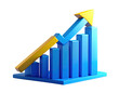 © ANGURI - 3D blue and yellow icon of an upward arrow on a bar graph, isolated on a transparent