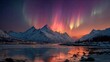 © PNG Master - Aurora Borealis Glowing Over Snow-Capped Mountains and Reflecting in Fjord at Night