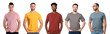 © New Africa - Group of men wearing t-shirts in different colors on white background