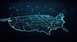 © Alexandr - Map of United States outlined in glowing network lines with city data points