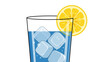 © Nasima - A refreshing glass of blue drink with ice cubes and a lemon slice on the rim, viewed from the side.