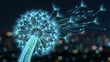 © Mathew - Glowing fiber optic dandelion seeds blowing in wind macro
