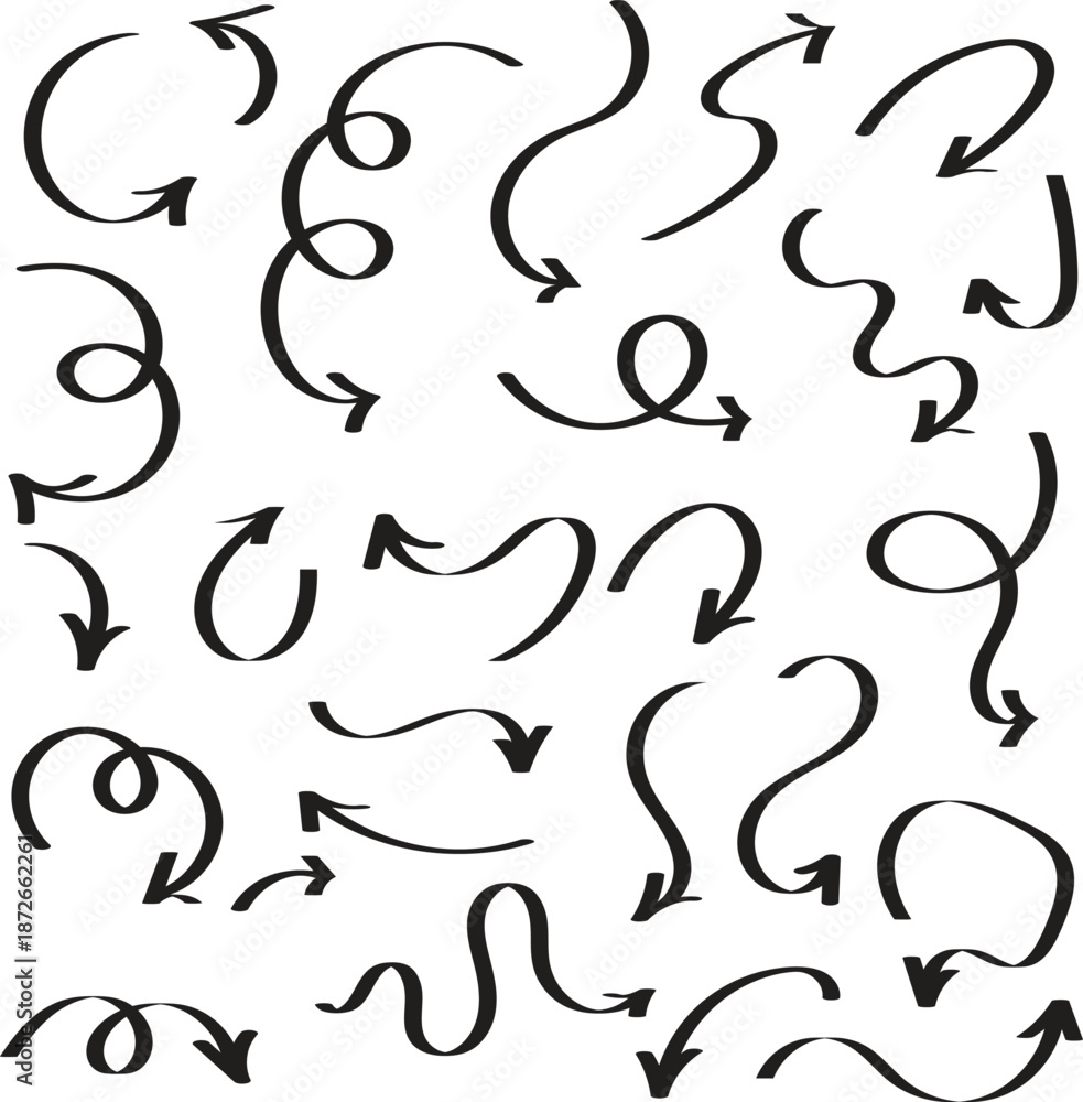 Hand Drawn Curved Arrows Vector Set Stock Vector | Adobe Stock