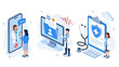 © nayakastudio - Vector illustration depicting innovative digital healthcare services, featuring online doctor consultations, electronic medical records, and health insurance concepts.