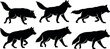 © PixelPaletteArt - Silhouette wolf vector set showing different walking and running poses for design and creative projects