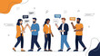 © Helga - Diverse group of people communicating with speech bubbles, teamwork and conversation concept