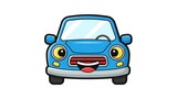 Smiling blue cartoon car front view.