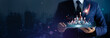 © ipopba - Businessman holding Startup rocket launch growth graph of business on tablet achieving goals with the rising arrow, Business strategy development and planning of successful.