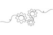 © Md. Sohel - Three moving cog gear wheel sign continuous one line drawing on white background minimalist business work symbol outline vector illustration