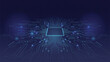 © Totabof - Abstract dark blue circuit board background with glowing central processing unit and lines