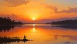 © Ridwan - Silhouette Fisherman Sunset Kayak Serene Orange Golden Reflections Lake Scenery