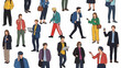 © Joniss - A diverse group of people in casual and business attire, many engaged with their smartphones and devices.