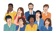 © Selena - A diverse group of people of various ages and ethnicities are shown in a thoughtful pose, with their hands on their chins, looking upwards.