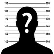 © OS - Unknown person silhouette with height scale and question mark, criminal identification and suspect