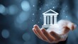 © Jayk - Digital banking icon held in hand with network connections and bokeh background