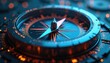 © Vadym - Closeup compass displays direction. Navigation instrument points way for strategy. Modern compass with blue illumination showcase innovative guidance. Concept of direction for management. Planning