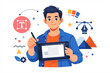 © Cali6ro - Young asian male designer with graphic tablet and creative icons