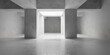 © Shawn Hempel - Modern brutalism concrete room or gallery with beams and pillars and center light shaft - industrial interior background template