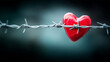 © Bonsales - Red glossy heart pierced by barbed wire, symbolizing restricted love, pain, and emotional suffering
